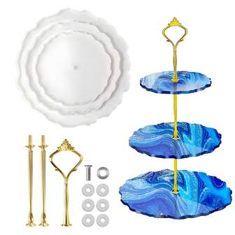 1pc 3-Tier Cake Stand Mold, DIY Dessert Display Tray, Coaster, Tableware Silicone Resin Craft Mold Set