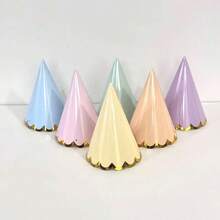 1pc Colorful Party Hats, Birthday Party Cone Hats, Cute Cake Cone Shaped Birthday Paper Hats, Cute Crowns, Adult Party Hat Assortment, Bridal Wedding Bachelorette Party Decorative Hats, Colored Hats With Golden Decor, Birthday Party Hats - 彩色 - 查看 2