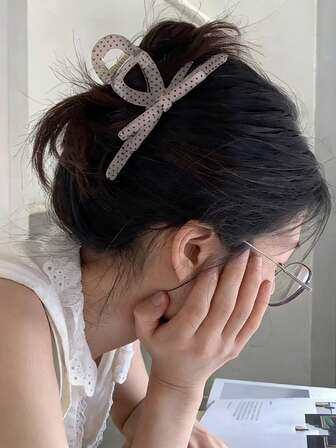 1PC Retro Polka Dot Bow Clip - New Large Size For Thick Hair Back-Of-Head Bun Hair Clip With Shark-Style Grip Hair Accessory