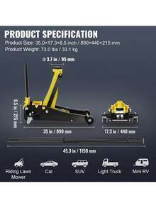 Floor Jack  3 Ton Low Profile Floor Jack  Heavy-Duty Steel Racing Floor Jack With Dual Pistons Quick Lift Pump  Floor Jack Lifting Range 3.35 -19.69 - Yellow - View 7