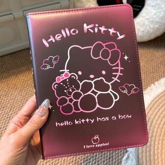  Cuaderno de piel con impresión de personajes lindos de Sanrio, libreta de notas de alta calidad con dibujos animados coloridos, diario de papelería estudiantil, cubierta de piel, páginas vibrantes, ¡amo este cuaderno!