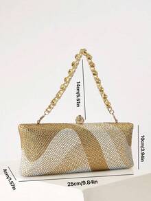 Long Form Glitter Bling,Shiny Glamorous,Elegant,Exquisite Rhinestone Decor Box Bag Glamorous Handbag,Evening Bag For Party Girl,Woman,For Female Perfect For Party,Wedding,Prom,Dinner/Banquet,Best Gift For Women,Purses And Bags Women,Bags For Women,Crossbody Bags For Women,Monedero,Handbag,Wallets For Women,Bolsos Para Mujer,Valentine's Day,New Year - 金色 - 查看 8
