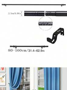 1pc Black Curtain Rod Set With Brackets, Adjustable Length, Metal Curtain Rod Set, Includes Easy Installation Brackets, Modern Minimalist Decor Style, Matte Black Design, Suitable For Sheer Curtains/Shower Curtains - Multicolor - View 8