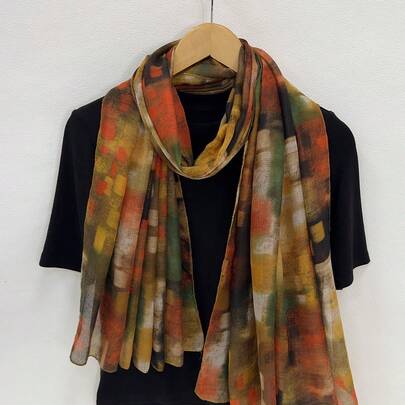 1件装女士渐变色休闲复古涤纶围巾，多功能头巾、披肩、防晒沙滩巾，适合所有季节