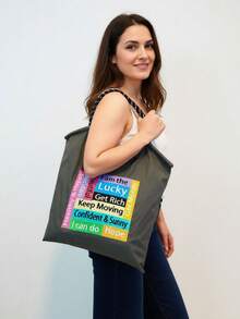 New Stylish Letter Embroidered Large Capacity Shopping Bag, Women's Fashion Versatile Shoulder Tote Bag - Multicolor - View 6