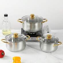 24厘米高品质金色锅，304不锈钢材质，三明治式锅底，易于清洗，是节日礼物和家庭厨房的理想之选。 - 金色 - 查看 6