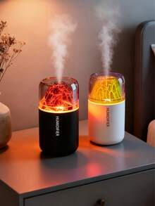 1 pieza Humidificador de volcán colorido de 180ml, adecuado para habitaciones, alimentado por USB, 2 modos de funcionamiento, luz LED de 7 colores, niebla silenciosa, purificador de aire eléctrico para el hogar, lámpara de aroma con efecto de volcán y difusor de aceites esenciales, excelente para la decoración interior - Blanco y Negro - Ver 3
