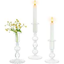 3件套玻璃烛台，浪漫玻璃烛台，餐桌客厅装饰，优雅烛台，家居派对装饰 - 彩色 - 查看 13