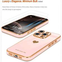 Compatible With IPhone 17 Promax/17 Pro/17 Air/17/16 Pro/15 Plus/14/13/12/11 Case, Screen Protector Girl Women Cute Girly Love-Heart Luxury Gold Soft Cover Camera Protection Silicone Shockproof Phone Case, Perfect Valentine's Day Gifts For Boyfriends And Girlfriends - 粉色 - 查看 3