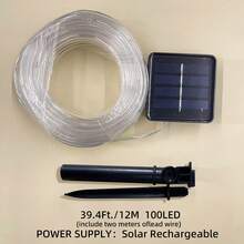 1串50/100/200/300颗LED灯珠，长度7米/12米/22米/32米，太阳能灯串，8种模式，户外照明，适用于花园、后院、露台、围栏、门廊、泳池、树木装饰[太阳能] - 太陽能管燈 - 查看 14