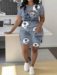 Dal-Las Cowboys Plus Size Women's Short-Sleeve T-Shirt And Shorts Set (Plus Size) 4_4_bg2_t1 - 彩色 - 查看 2
