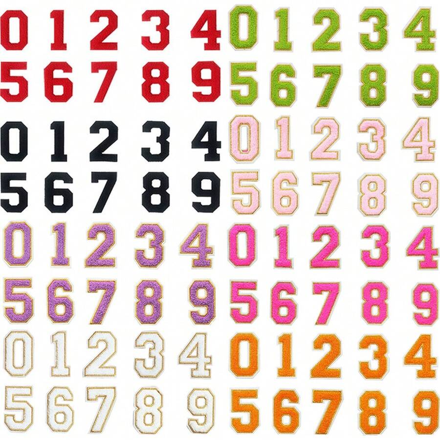 3/10/20 件 3.2 英寸雪尼尔数字 0-9 刺绣熨烫/缝制补丁服饰配件，适用于衣服、夹克、帽子、书籍、背包 - DIY 刺绣补丁用品 - 多色 - 查看 1