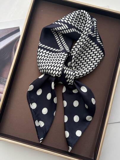 1条复古几何印花65*65厘米方巾，春秋季仿丝男士头巾、围脖、方巾，户外防晒，透气保暖，适合骑行、旅行、聚会、送礼