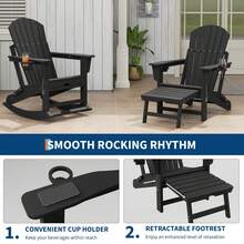 Techigher Folding Adirondack Rocking Chair, Multifunctional Patio Chair With Retractable Ottoman, HDPE Outdoor Lawn Chair With Cup Holders For Porch, Backyard, Pool - Black - View 4