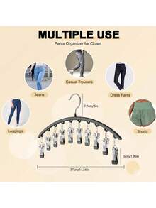1pc Stainless Steel Pants Hanger, Space Saving Wardrobe Storage With 10 Clips