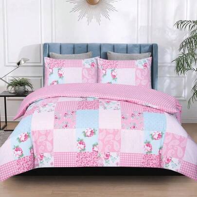 Premium Microfiber Printed Duvet Quilt Cover Set – Floral Patchwork Bedding, Single To Super King"