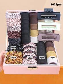 1028 piezas/Set Accesorios para el cabello simples y a juego de color beige, incluye lazos para el cabello, scrunchies, pasadores, accesorios versátiles y sencillos para el cabello - Adecuado para niñas y mujeres, se adapta a moños, trenzas, peinados diarios, adecuado para uso diario, trabajo, escuela, citas, regalo del Día de San Valentín, Edición Año Nuevo 2026, accesorios para la cabeza, pinzas de garra - Multicolor - Ver 14