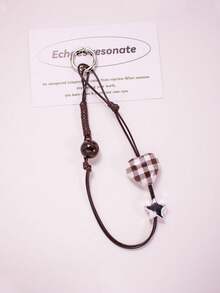 1pc New Plaid Heart Braided Niche Star Keychain Phone Lanyard Compatible With Android And Most Smartphone,Gifts For Mother, Family, Friends, Kids, Birthday, Holiday Phone Chain - Multicolor - View 5