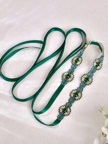 1 قطعة حزام زفاف شخصي، ضروري لحفل العروس، مناسب لديكور حفلة العروس، هدية لوصيفات العروس، إكسسوار خصر للسفر اليومي، هدية عيد الحب - الشريط الأخضر - مشاهدة 4
