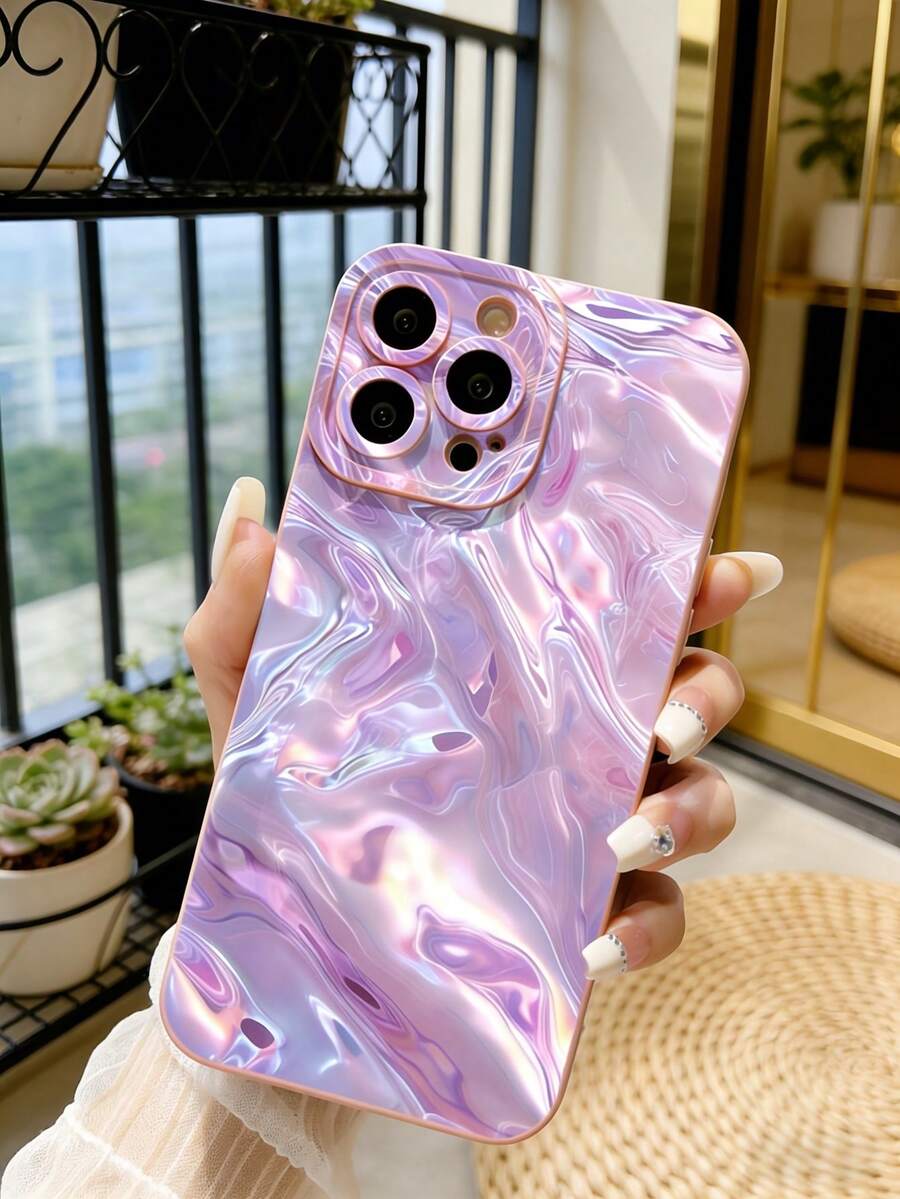 Wave Ripples 1pc Dreamy Purple Wavy Pattern Shockproof Phone Case Compatible With IPhone 7P, XR, 11, 12, 13, 14, 15, 16 Pro Max, 17 ProMax, 17 PRO Air 17 And More - Pink - View 1