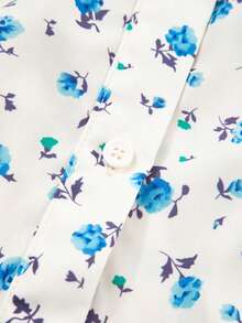 Acelitt 夏季白色撞色滚边花卉泡泡袖休闲宽松衬衫 - 彩色 - 查看 10