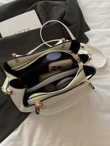 Nuevo bolso de mano elegante para mujer, clásico, estiloso y duradero de lujo, con amplia capacidad, para llevar al hombro o cruzado - Blanco - Ver 10