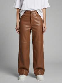High Waist PU Leather Pants - Rust Brown - View 3