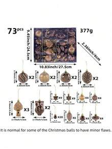 73/53 piezas Caja de regalo con bolas de Navidad marrones, Colgante de plástico PVC - Diseño de piña con brillo - Decoración divertida para el hogar, Adecuado para decoración del árbol de Navidad, decoración de fiesta de boda, embalaje de regalos DIY, etc. - Multicolor - Ver 9