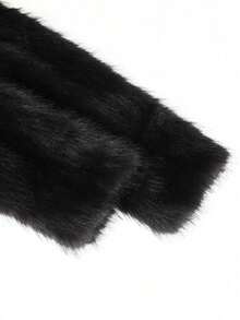 Women's Fashion Faux Fur Crocodile Print Jacket Collar Design Waist Belt Detail Zipper Closure - Black G0772 - View 9