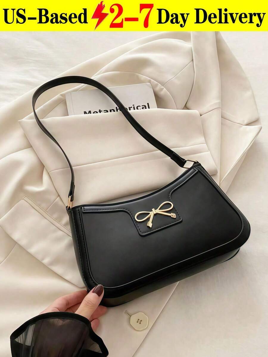 Elegant Crescent-Shaped Underarm Shoulder Bag For Women, Chic Casual Fashion, Solid Color Underarm Bag - màu đen - Xem 1
