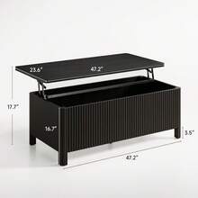 Black Lift Top Coffee Table, 47.2" Mid Century Modern Fluted Coffee Table With Storage, Rising Pull Up Wood Modern Center For Living Room, Office - 黑色 - 查看 9