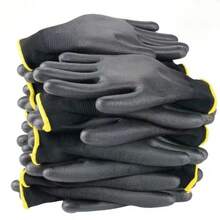 12 Pairs Size 13 Seamless Knitted Safety Work Gloves, PU Coated Polyurethane Dipped Anti-Slip Breathable Lightweight, Black & Gray Available, Unisex, Suitable For Warehouse, Garden, Construction, DIY, Outdoor Labor, Machinery Repair And More - 12 Pairs - View 1