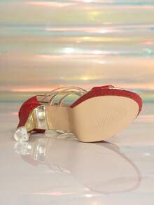 1双纯色基础款搭扣厚底高跟凉鞋，户外夏季时尚粗跟超高跟女鞋 - 紅色 - 查看 6