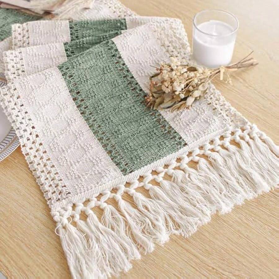 Thanksgiving Fall Christmas Home Decor With Tassels 72 Inches Long Pottery Barn Furniture Farmhouse Rustic  Burlap Table Decoration For Living Room (12x72 Inches) Local Shipping - màu xanh lá - Xem 1