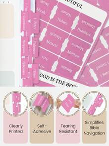 75pcs Unisex Bible Tabs, Pink Bible Tabs, Bible Book Tabs, Bible Study Tabs, Bible Index Tabs, Bible Study Supplies, Perfect Gift - Pink - View 6