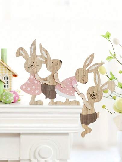 1pc Wooden Easter Decor Plaque | 2D Flat, Vintage Style, Engineered Wood, Wall Hanging, Perfect For Holiday Gift And Home Decor