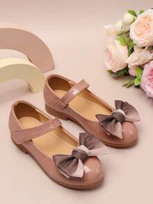 女童魔术贴平底鞋，婴儿套脚蝴蝶结公主皮鞋 - 粉色 - 查看 3