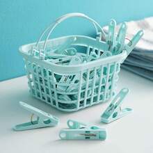 30pcs Plastic Clothes Clips, Laundry Storage Rack With Basket, Spring Loaded Towel Clips - Multicolor - View 2