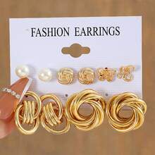 6pcs Gold Bamboo Hoop Earrings, Suitable For Daily Wear