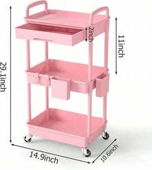 3 Tier Rolling Storage Cart With Drawers Rolling Utility Cart With Drawers,Room Decor,Bathroom Decor,Rolling Utility Cart Rolling Storage Organizer Tool For Kitchen,Bathroom,Living Room,Office Outdoor Decor - 彩色 - 查看 2