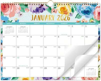 2026 Wall Calendar - 12 Monthly Calendar Wall, JAN 2026 - DECEMBER 2026, 11.75'' * 14.75'', Large Wall Calendar 2026 With Spiral Bound, Hanging Calendar With Premium Paper, Julian Dates, Writing Blocks