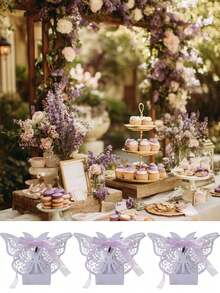 6 piezas Cajas de regalo con forma de mariposa 3D huecas de color rosa/morado, cajas de recuerdo para bodas, envoltorios de caramelos de papel, cajas de decoración para fiestas, adecuadas para bodas, San Valentín, cumpleaños, despedidas de soltera - Multicolor - Ver 10