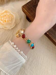 Este reloj de cuarzo de estilo vintage y redondo para mujeres es elegante y de moda, adecuado para uso diario, regalos de cumpleaños, reuniones casuales y fiestas. - Multicolor - Ver 5