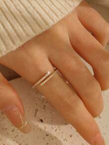 2026 经典时尚可爱优雅女士戒指，融合欧洲、美式/日式、韩式/中东风格，黄铜材质，镶嵌微镶锆石，情人节、斋月特惠 - 簡約線條YR0725 - 查看 1