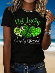 Not Lucky Simply St Patrick's Day Shirt With Clover Heart Design Women's Casual T-Shirt For Holiday Celebration - màu đen - Xem 2