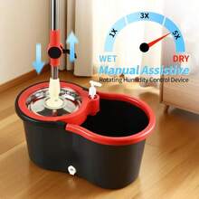 Spin Mop Bucket With Wringer Set, Operable 360 ° Rotating Mop Bucket Set, With 3 Microfiber Replacement Head ,Stainless Steel Mop Bucket 47 Inch Adjustable Handle Household Cleaning Tools Black Plastic - 單獨的槍管 - 查看 5