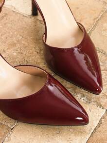 Tacones altos de color borgoña para mujer, zapatos de tacón ancho, adecuados para primavera/verano, fiestas, reuniones, exteriores, zapatos con tira delgada y sexy, calados para ir al trabajo - Burdeos - Ver 8