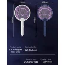 OBOVAY 3-In-1 Foldable Electric Fly Swatter, Mosquito Zapper Racket With UV Light, Rechargeable 500mAh Battery, Type-C Charging, Hanging Or Standing Design, Flame Resistant Material - Effective For Eliminating Mosquitoes, Flies And Other Household Pests - Random Color - View 7