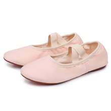 室内外软底芭蕾舞鞋、舞蹈鞋、瑜伽鞋、练习鞋、平底鞋、现代舞鞋、古典舞鞋，舒适耐穿，防滑，弹性开口，免系带设计 - 粉色 - 查看 4