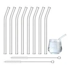 Conjunto de 8 canudos de vidro curtos (15 cm) com 2 escovas de limpeza – 8 mm de diâmetro externo. Perfeitos para copos pequenos, copos baixos e copos de uísque | Transparentes, reutilizáveis e próprios para lava-louças | Ideais para coquetéis, café, chá e smoothies | Ótima opção de presente para o Dia dos Namorados, festas e para usar em casa. - Claro - Ver 12